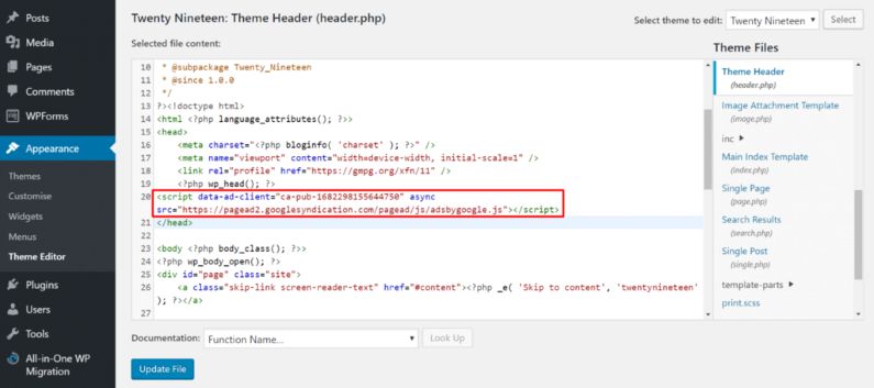 wordress-add-adesense-code