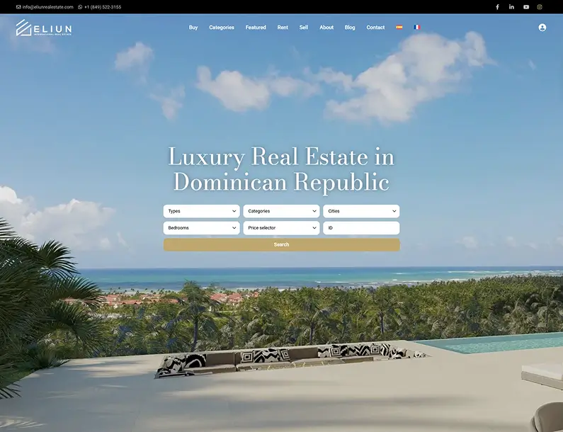 "WPResidence demo layout next to a customized on-brand real estate website showing different colors, logo, fonts, and hero image